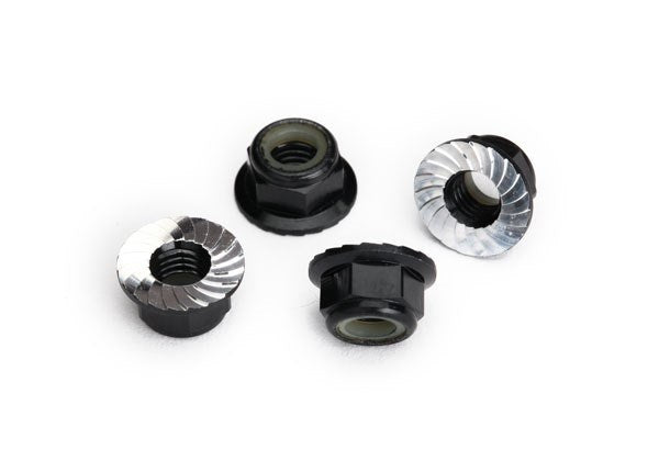 Traxxas 8447A - Nuts 5Mm Flanged Nylon Locking (Aluminum Black-Anodized Serrated) (4)