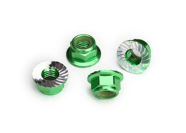 Traxxas 8447G - Nuts 5Mm Flanged Nylon Locking (Aluminum Green-Anodized Serrated) (4)