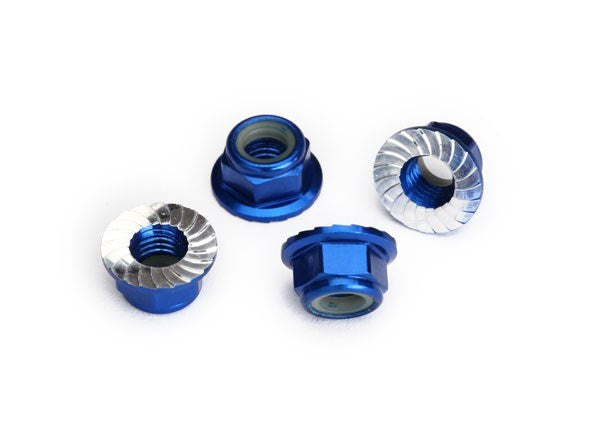 Traxxas 8447X - Nuts 5Mm Flanged Nylon Locking (Aluminum Blue-Anodized Serrated) (4)