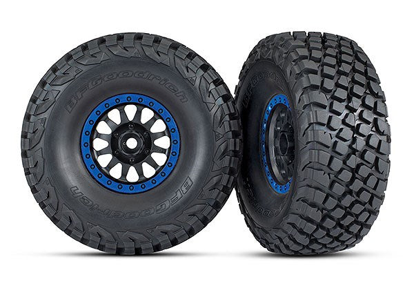 Traxxas 8474X Tires and wheels assembled glued (black with blue beadlock BFGoodrich Baja KR3)