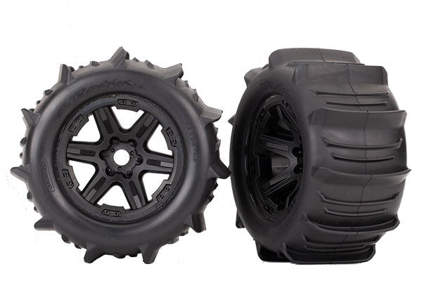 Traxxas 8674 black 3.8' wheels paddle tires (2)