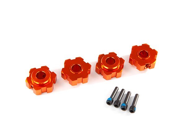 Traxxas 8956T Wheel hubs hex aluminum (orange-anodized) (4)/ 4x13mm screw pins (4)