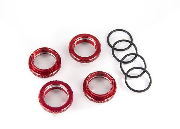Traxxas 8968R Spring retainer (adjuster) red-anodized aluminum GT-Maxx shocks (4)