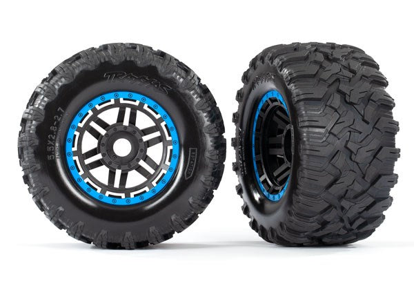 Traxxas 8972A Black/Blue beadlock style wheels Maxx MT tires foam inserts (2)