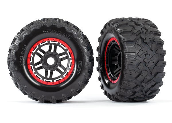 Traxxas 8972R Black/Red beadlock style wheels Maxx MT tires foam inserts (2)