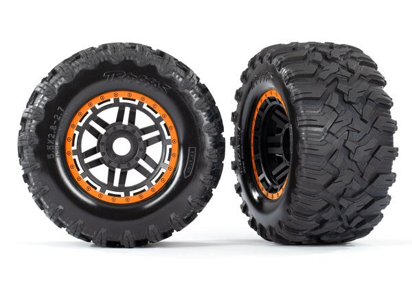 Traxxas 8972T Black/Orange beadlock style wheels Maxx MT tires foam inserts) (2)