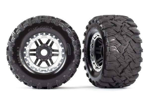 Traxxas 8972X Black satin chrome beadlock style wheels Maxx MT tires