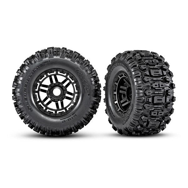 Traxxas 8973 - Sledgehammer tires & black dual profile wheels assembled (17mm splined) (2)