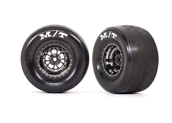 Traxxas 9475X Weld Black Chrome Wheels Tires (Rear) (2)