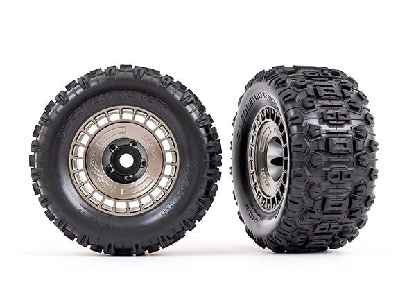 Traxxas 9572A Tires and wheels assembled glued (3.8' satin black chrome wheels Sledgehammer tires)