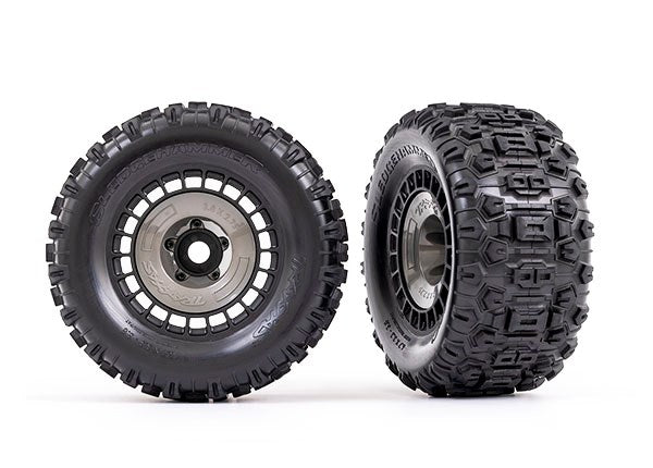 Traxxas 9572 Tires and wheels assembled glued (3.8' black wheels gray wheel covers)
