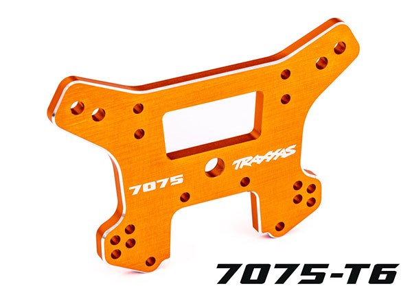 Traxxas 9639T Shock tower front 7075-T6 aluminum (orange-anodized) (fits Sledge)