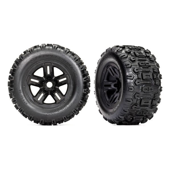 Traxxas 9672 3.8" Black wheels Sledgehammer tires (2)