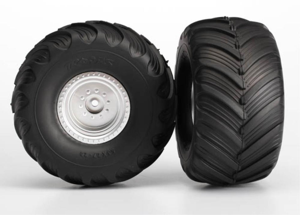 Traxxas 3665 - Satin Chrome Wheels Terra Groove Dual Profile Tires