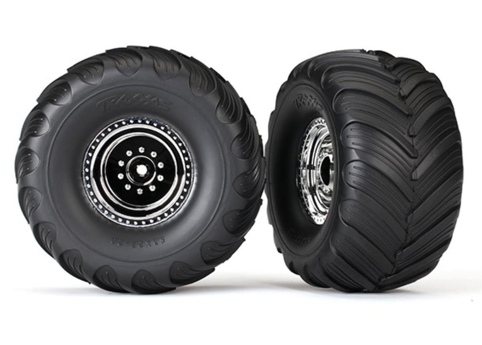 Traxxas 3665X - Chrome Wheels Terra Groove Dual Profile Tires Foam Inserts (2)