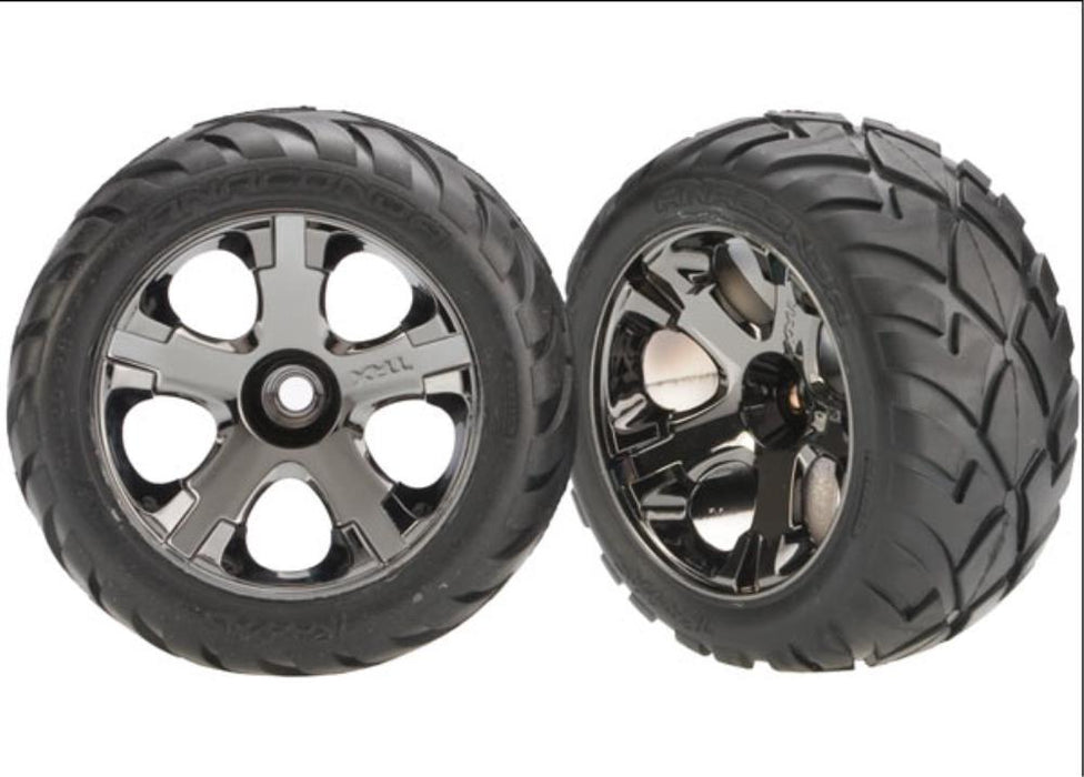 Traxxas 3777A - All-Star Black Chrome Wheels Anaconda Tires (2)