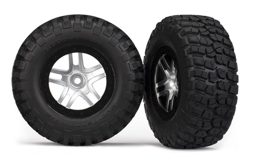 Traxxas 5877 - Tires & Wheels Glued Satin Chrome Black Beadlock Wheels Bfgoodrich (2) (2Wd Front)